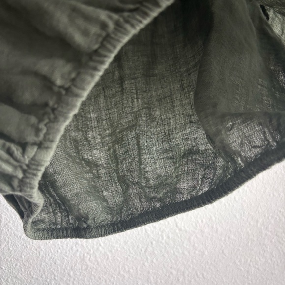 NWT Bellambra Made in Italy 100% Linen Oil Green Smocked Boho Puff Sleeve Top - Picture 5 of 9